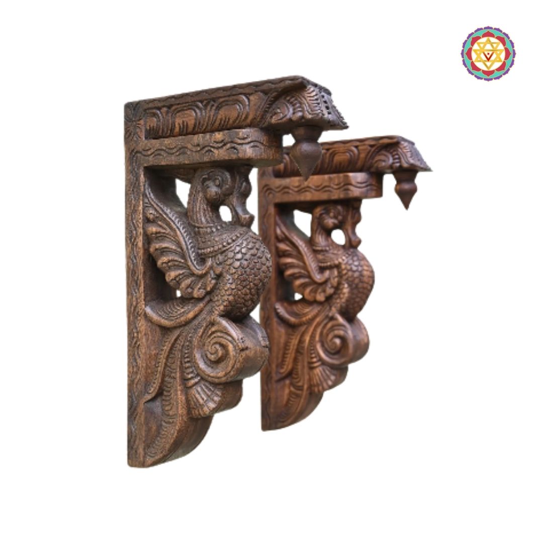 close up of parrot corbel showing detailed wing carving