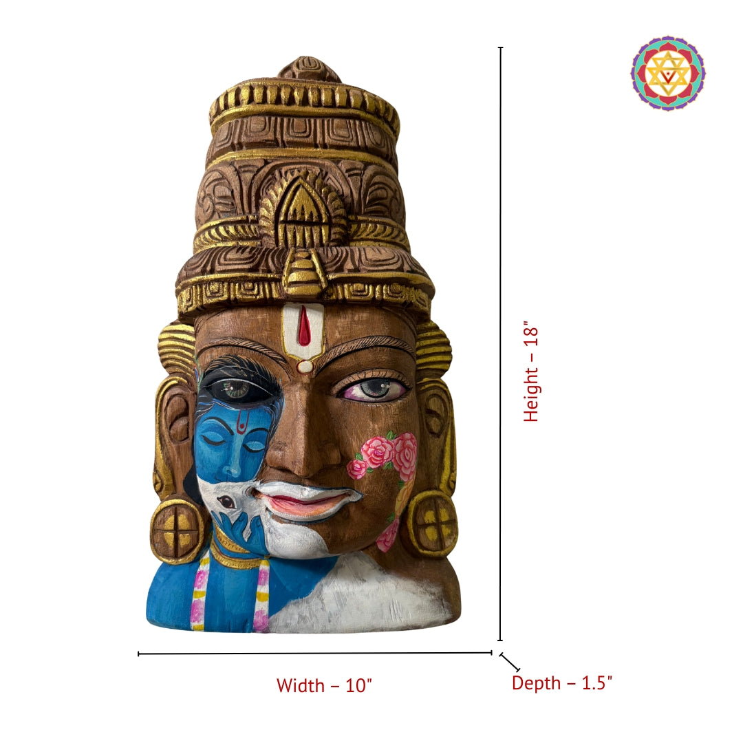 18” Handcarved Vishnu Mask – Intricate Krishna Handpainting on Wood
