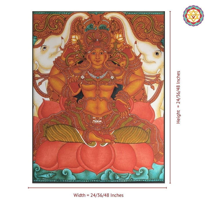 Kerala Mural Style Gajalakshmi Painting – Handpainted Symbol of Prosperity and Grace
