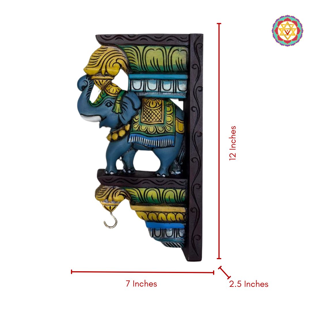 woodcarved elephant bracket detailed carving vibrant colours