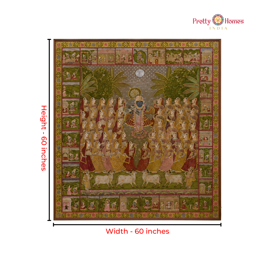 Handpainted pichwai-Vintage Shrinathji Raas Leela