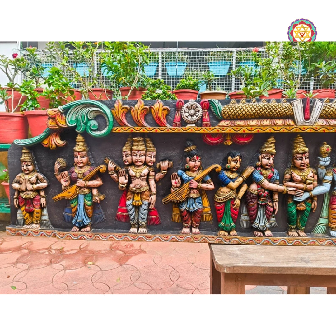 Multicolour handcarved Vishnu and consorts carving