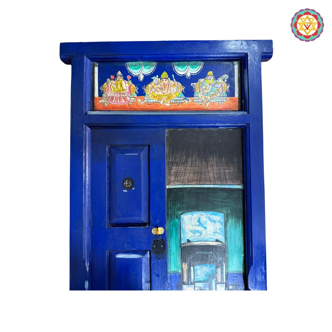 Vintage Style Handpainted Wooden Window with Lock – Wall Mountable