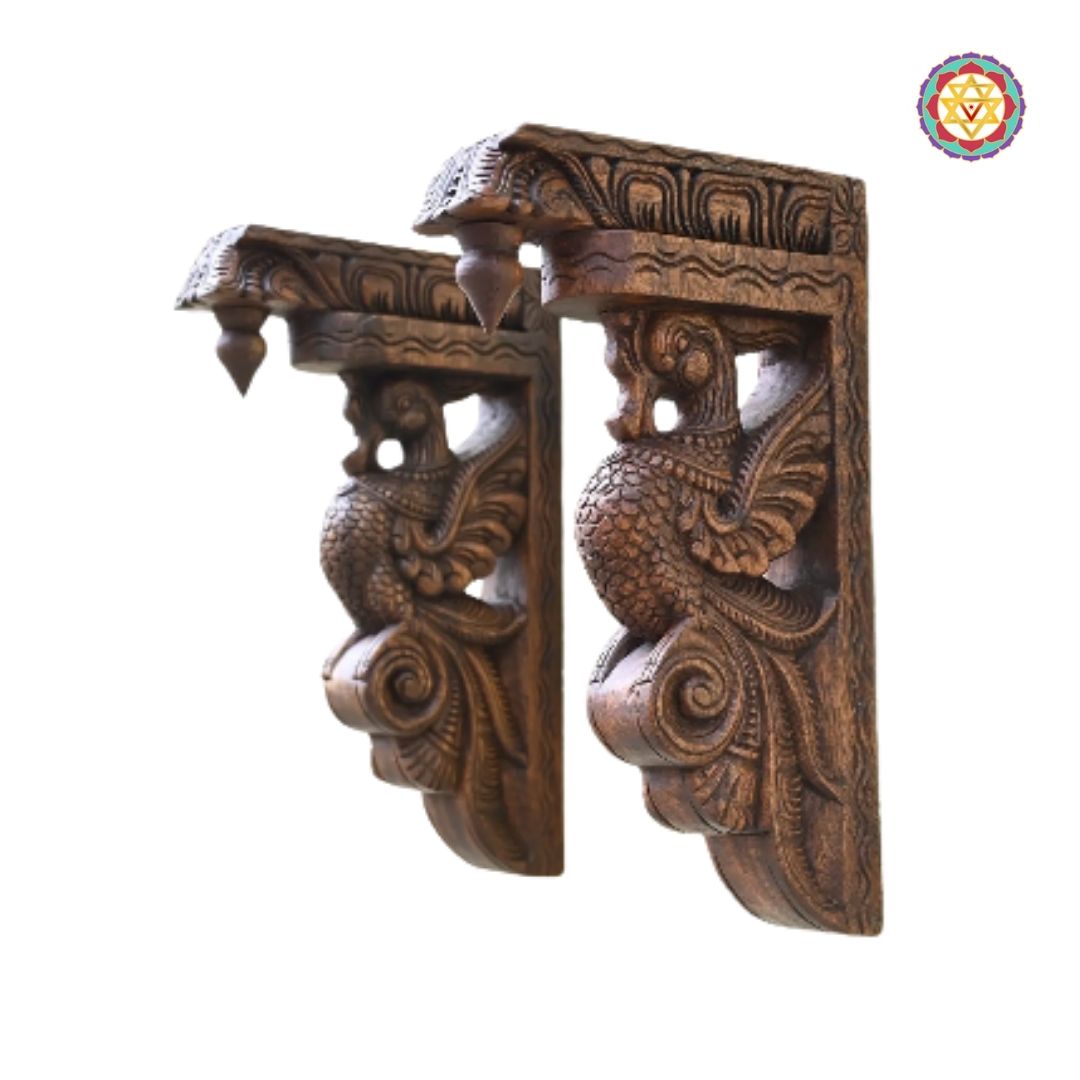 side view parrot corbel hand carved wooden bracket