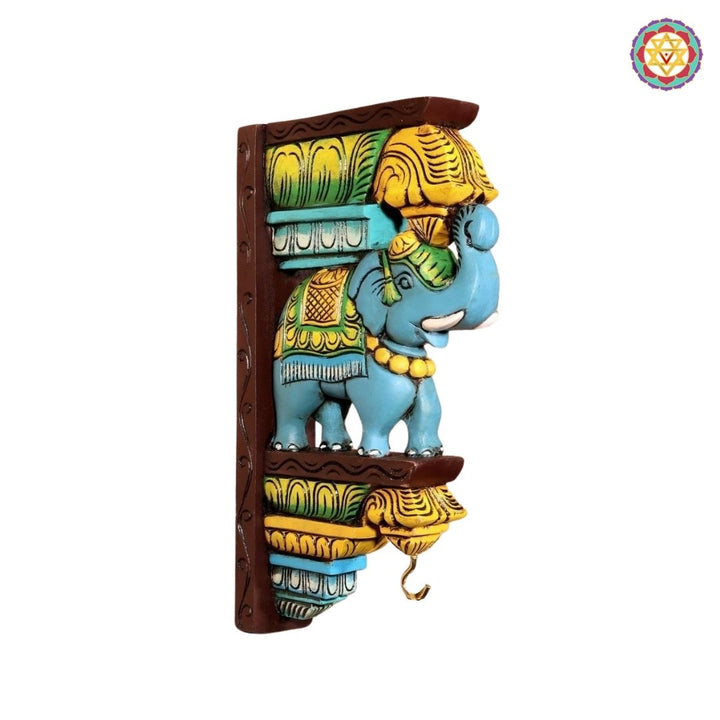 Trunk-up elephant wall corbels in handpainted wood