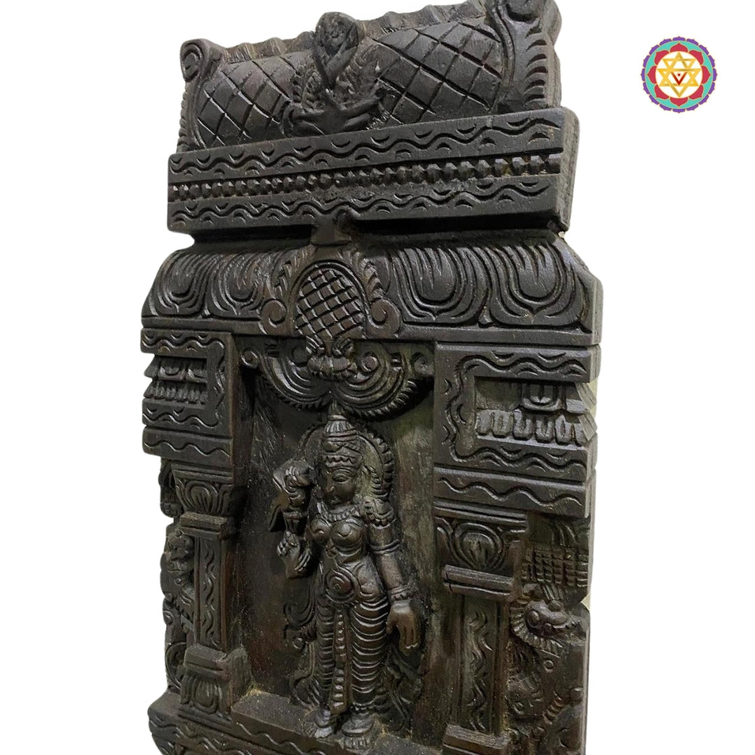 woodcarved Meenakshi Amman wall mount /panel.temple gopuram style wall hanging