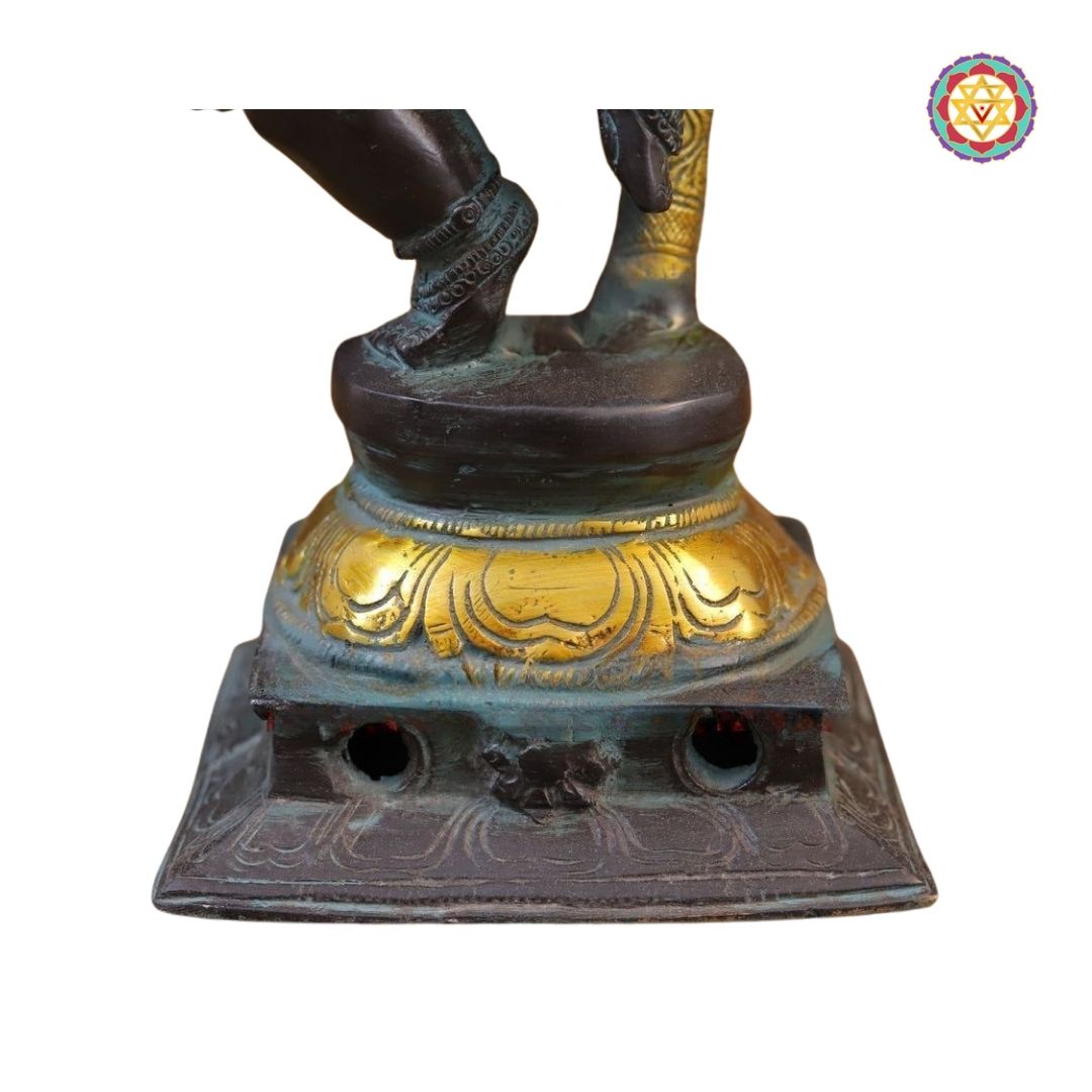 Brass Dancing Ganesh Idol – Vintage Black Patina with Golden Grace (11”)