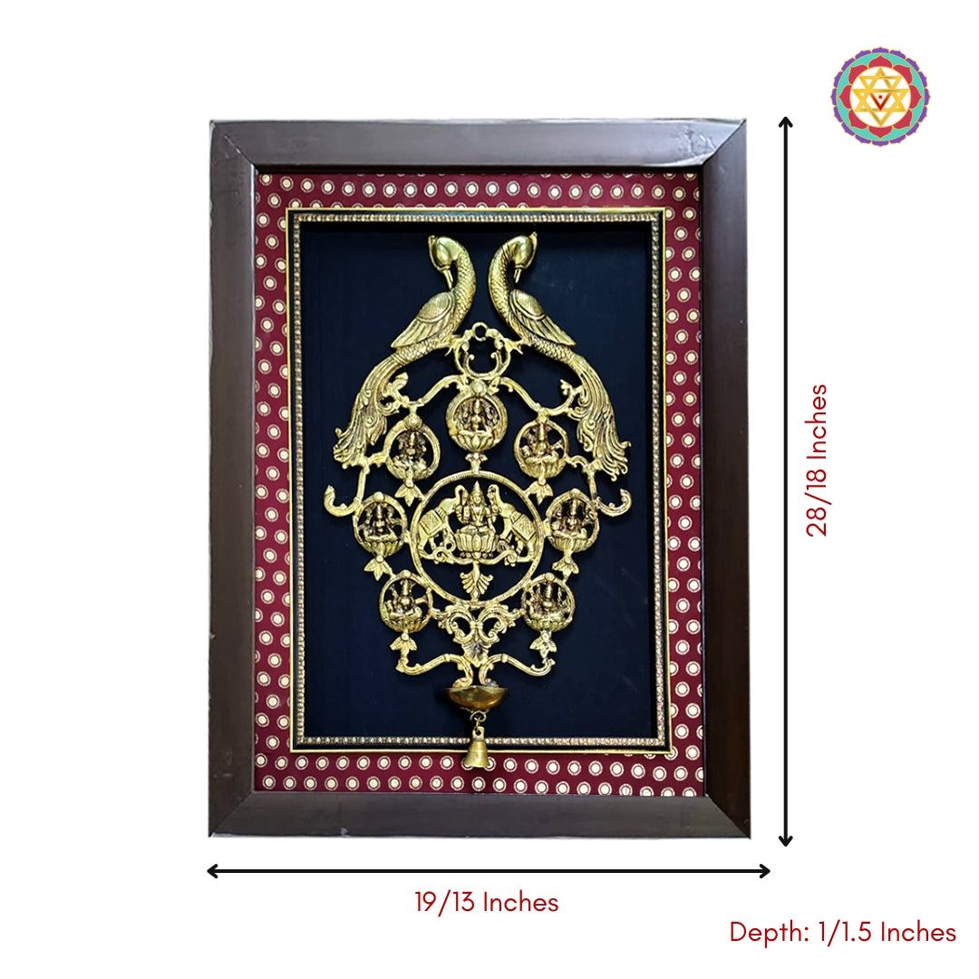 Detailed brass Ashtalakshmi wall art with traditional motifs