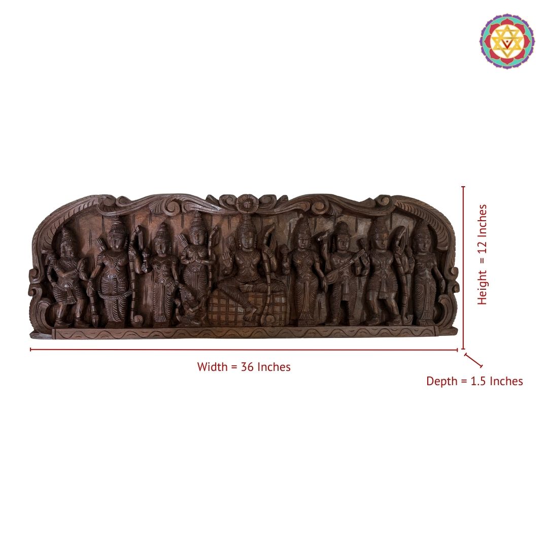 Detailed handcrafted Ramayan panel featuring Lord Rama and divine figures