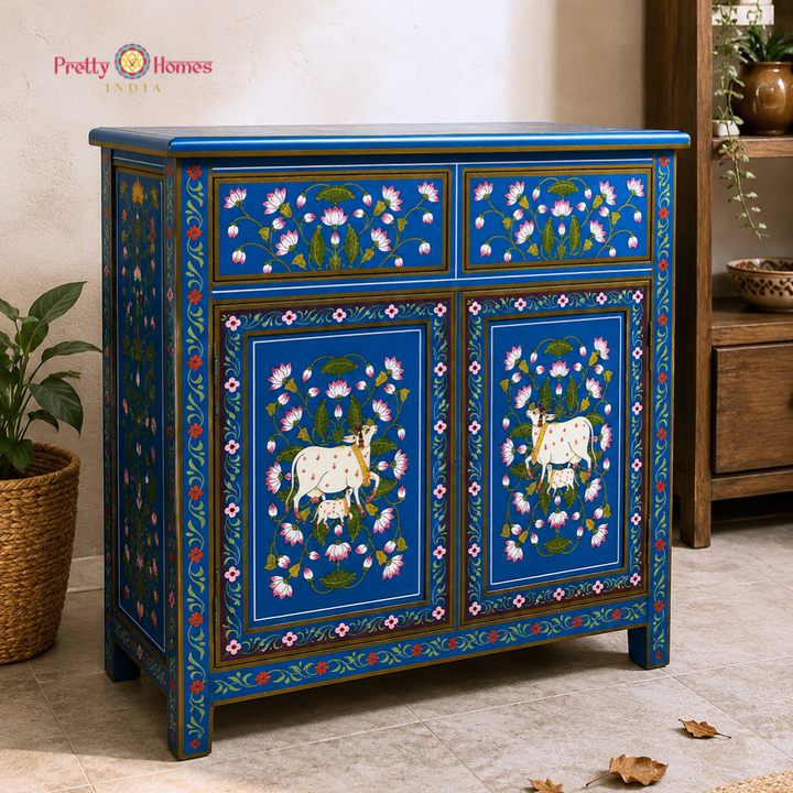 Hand-Painted Pichwai Style Storage Cabinet / Side Table