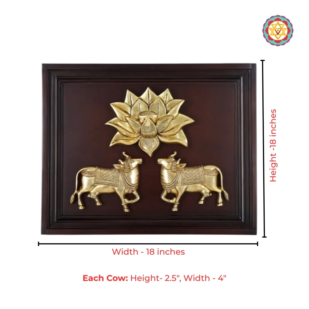 Brass Pichwai – Set of 2 Cows with Lotus Wall Frame Décor