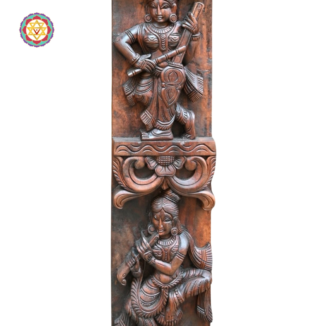 Woodcarved Vertical Musical Apsara Panel (Single)