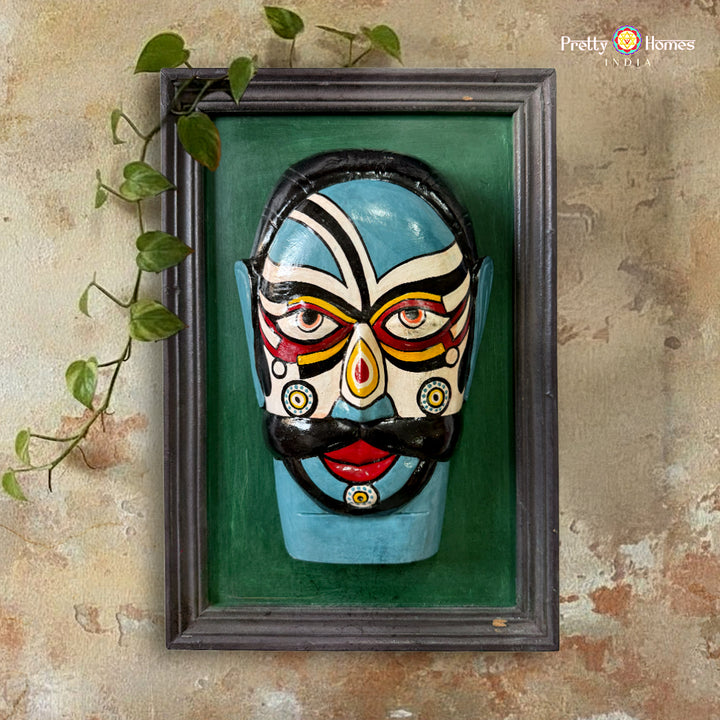 Theyyam Protector Framed Wall Mask – Handpainted Kerala Ritual Art