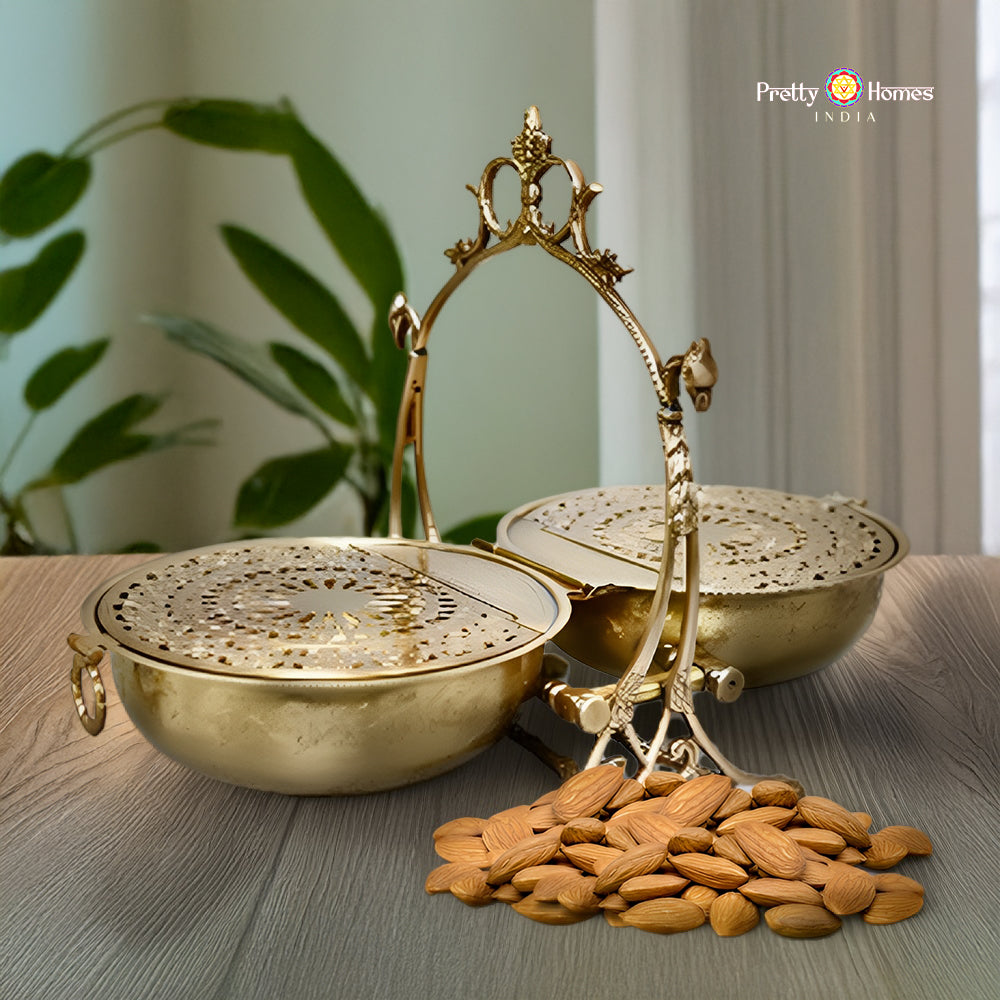 brass foldable platter dry fruit holder cookie box full open view