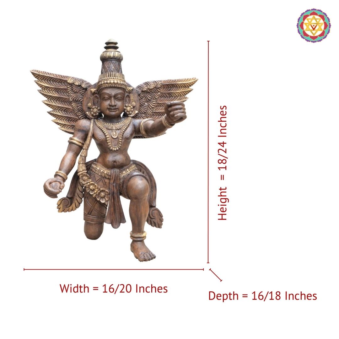 sitting garuda wooden sculpture detailed view of carving and finish