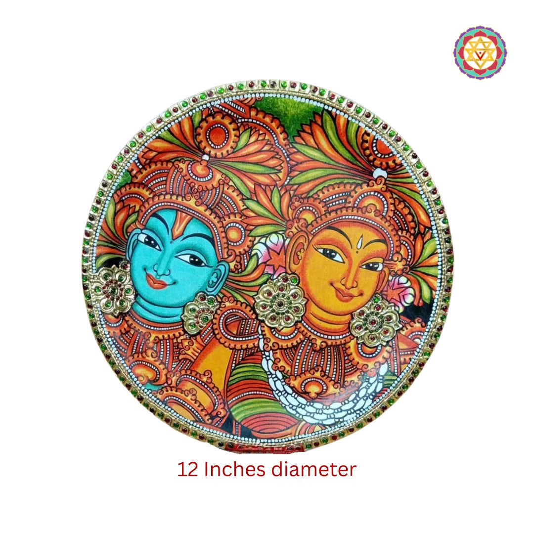 Hand painted wall plate -Kerela mural Style Radha krishna