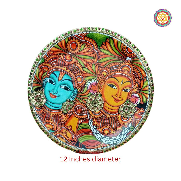 Hand painted wall plate -Kerela mural Style Radha krishna
