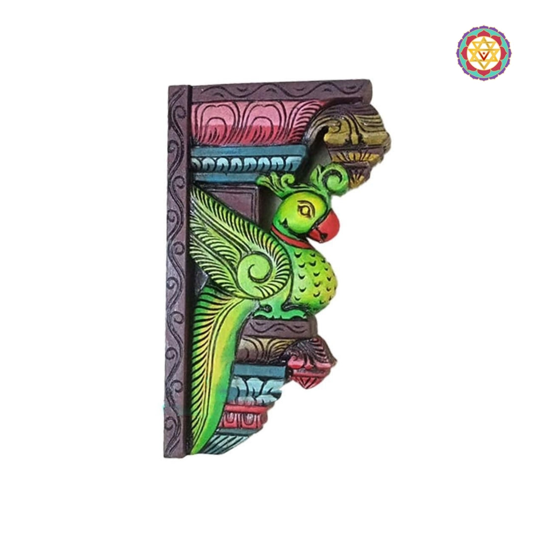 Close-up of parrot carving showing feather patterns and smooth polished surface