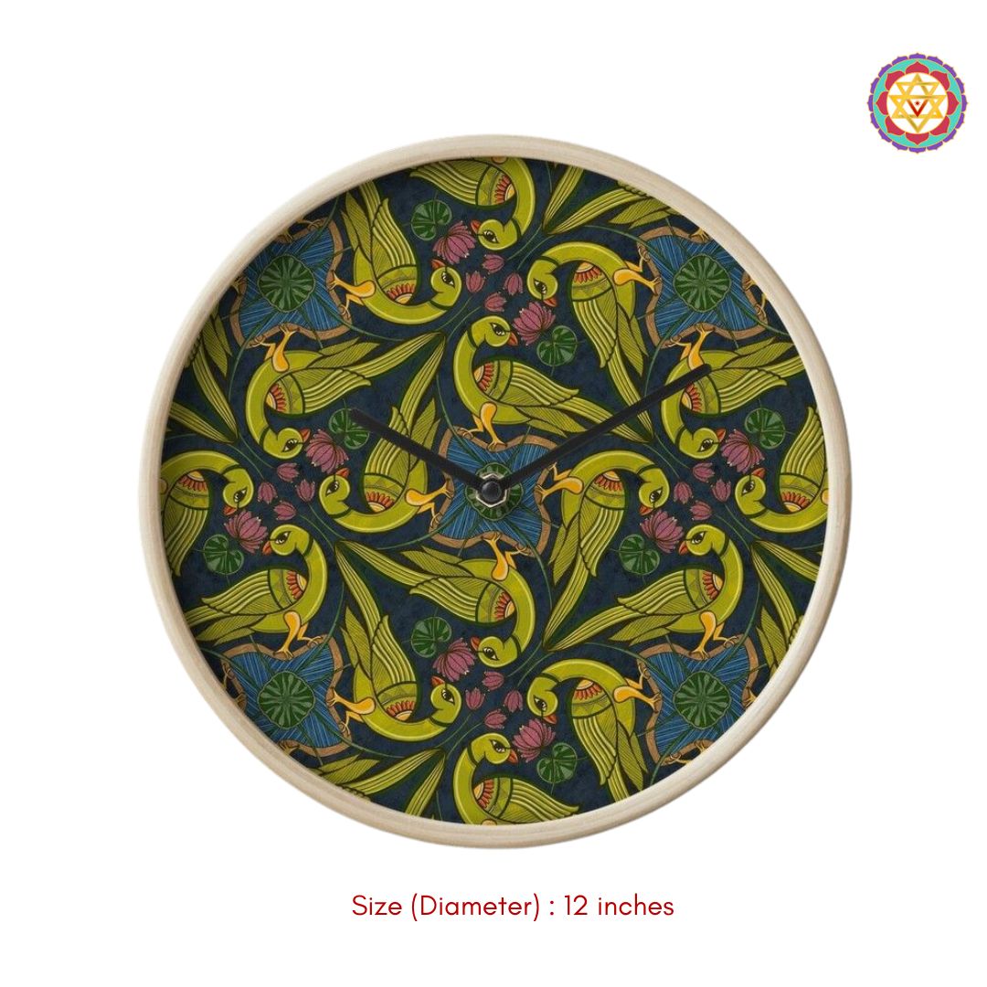 hand-painted pichwai wall plate with vibrant flock of parrots