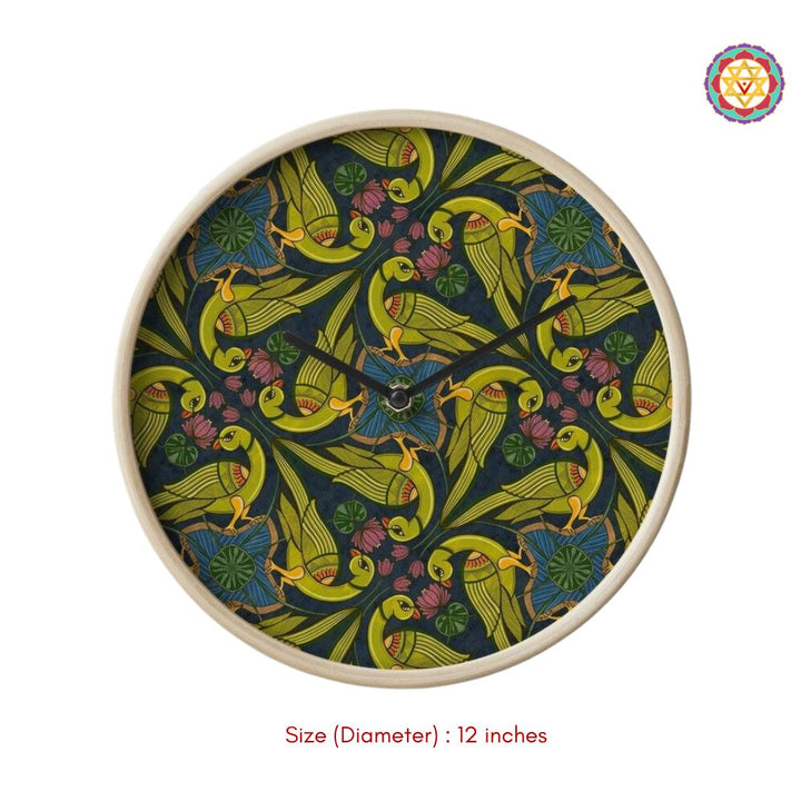 hand-painted pichwai wall plate with vibrant flock of parrots