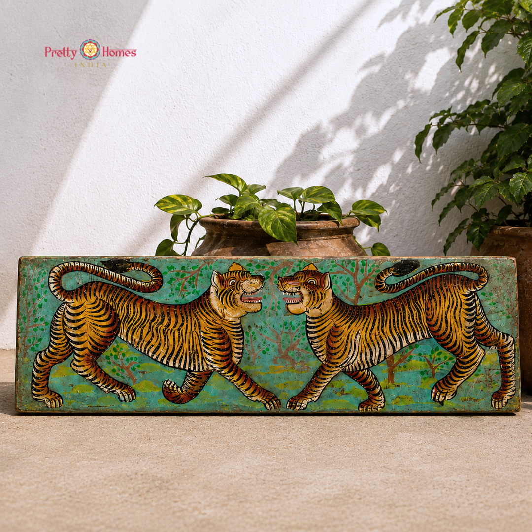 Hand-Painted Tiger Wall Hanging Panel