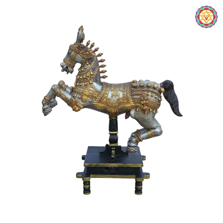 Woodcarved Galloping Horse in Superfine Silver Finish