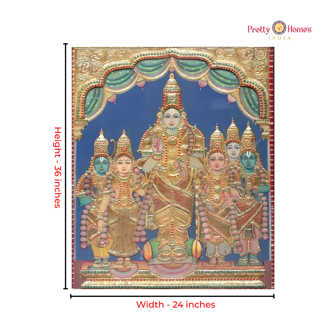 Vintage Finish Mahavishnu with Various Deities Tanjore in Real Gold