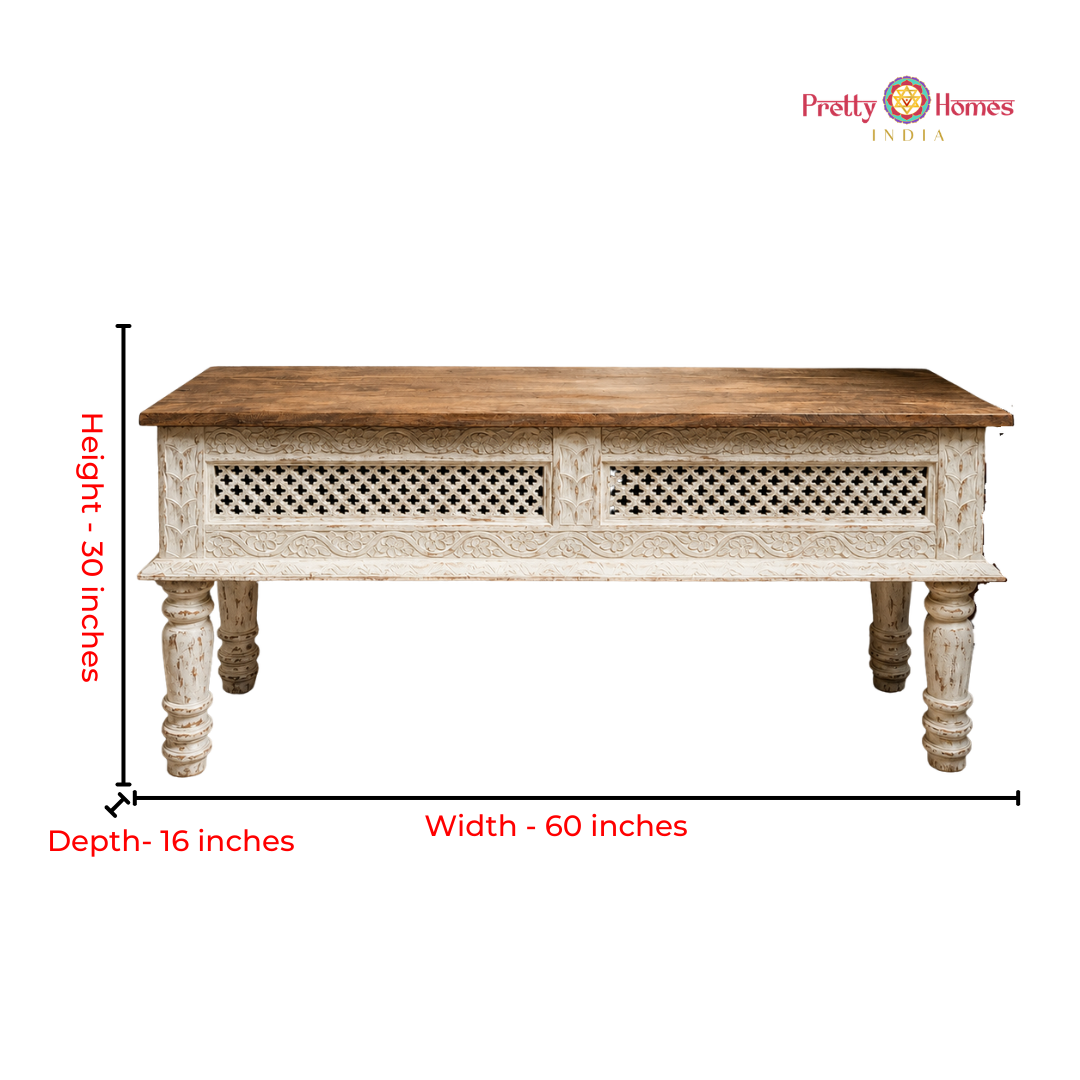 Wood-Carved Console Table with Storage