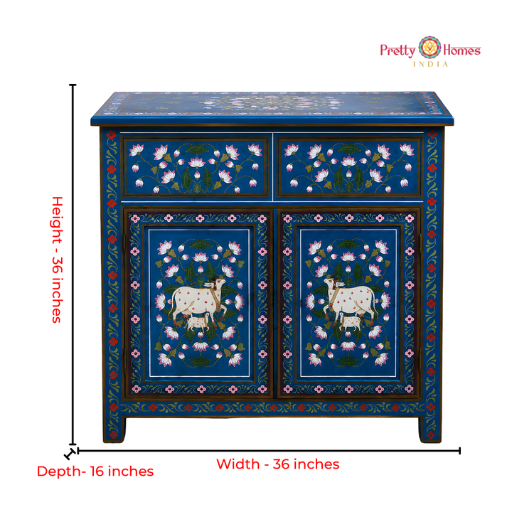 Hand-Painted Pichwai Style Storage Cabinet / Side Table