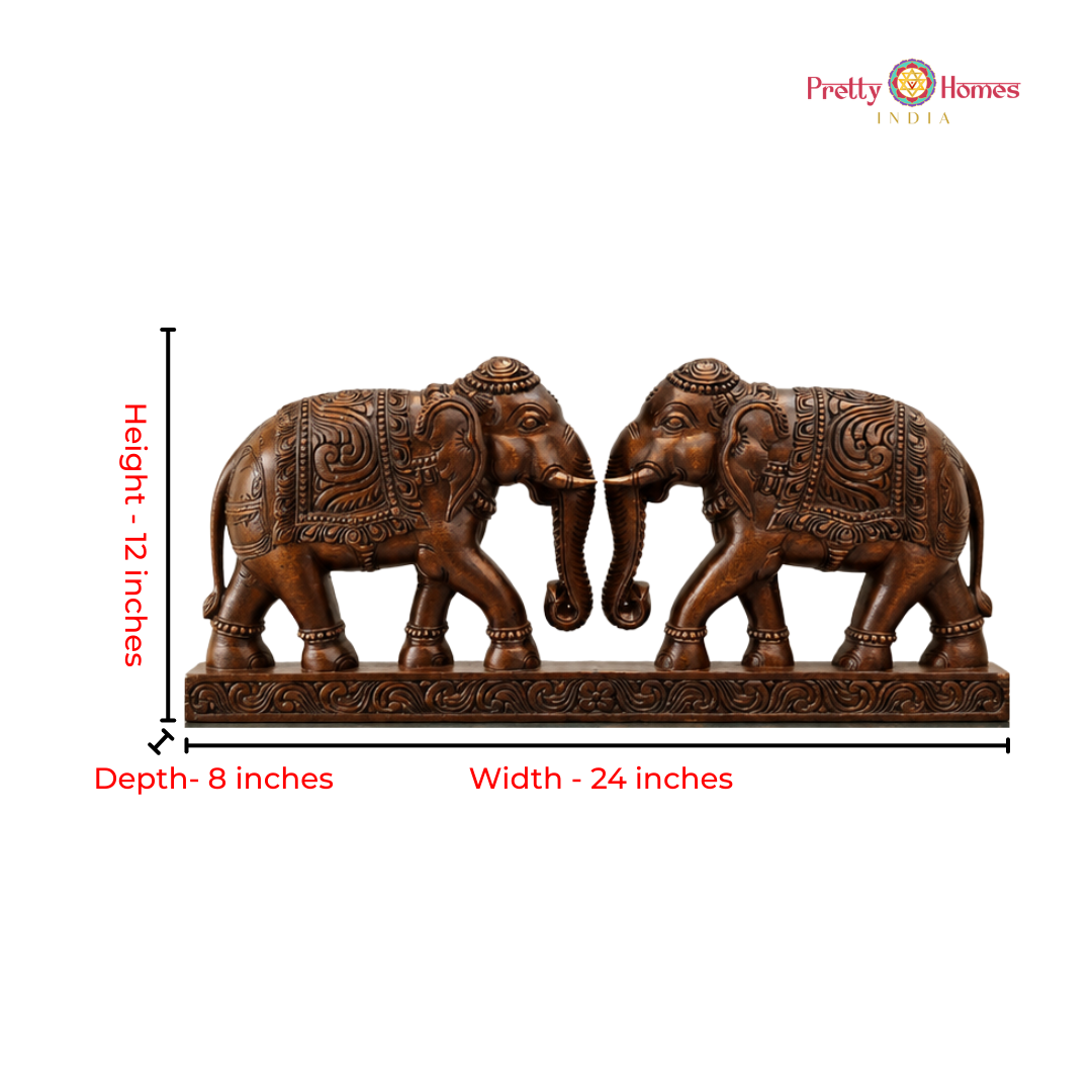 Hand-Carved Elephant Sculpture Pair