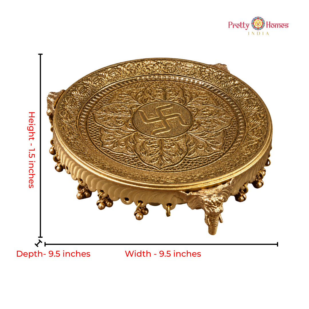 Brass Elephant Design Pooja Plate with Ghungroos