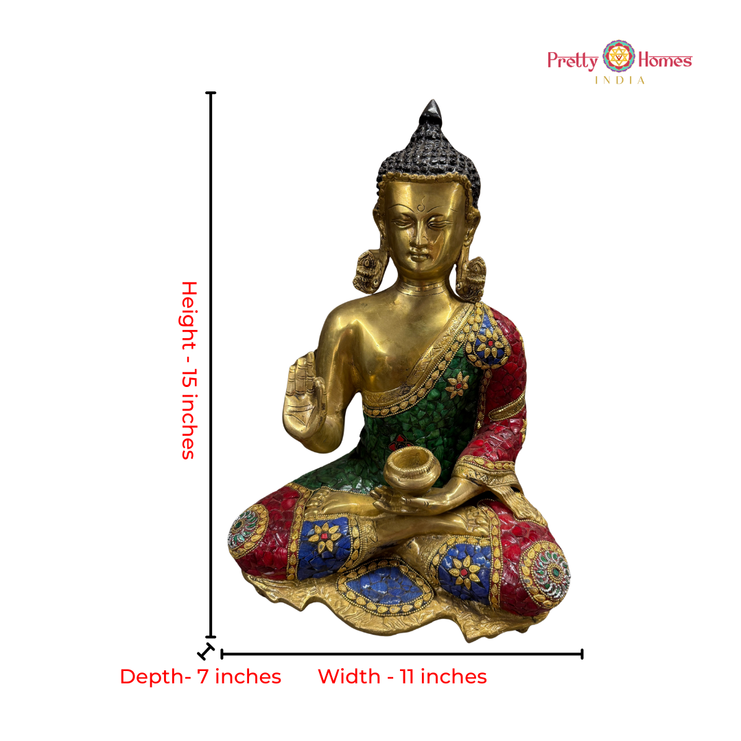 Multicoloured Stone-Studded Brass Statue