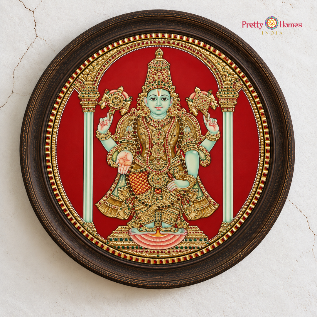 Round Lord Tirupati Balaji – Venkateshwara Tanjore Painting