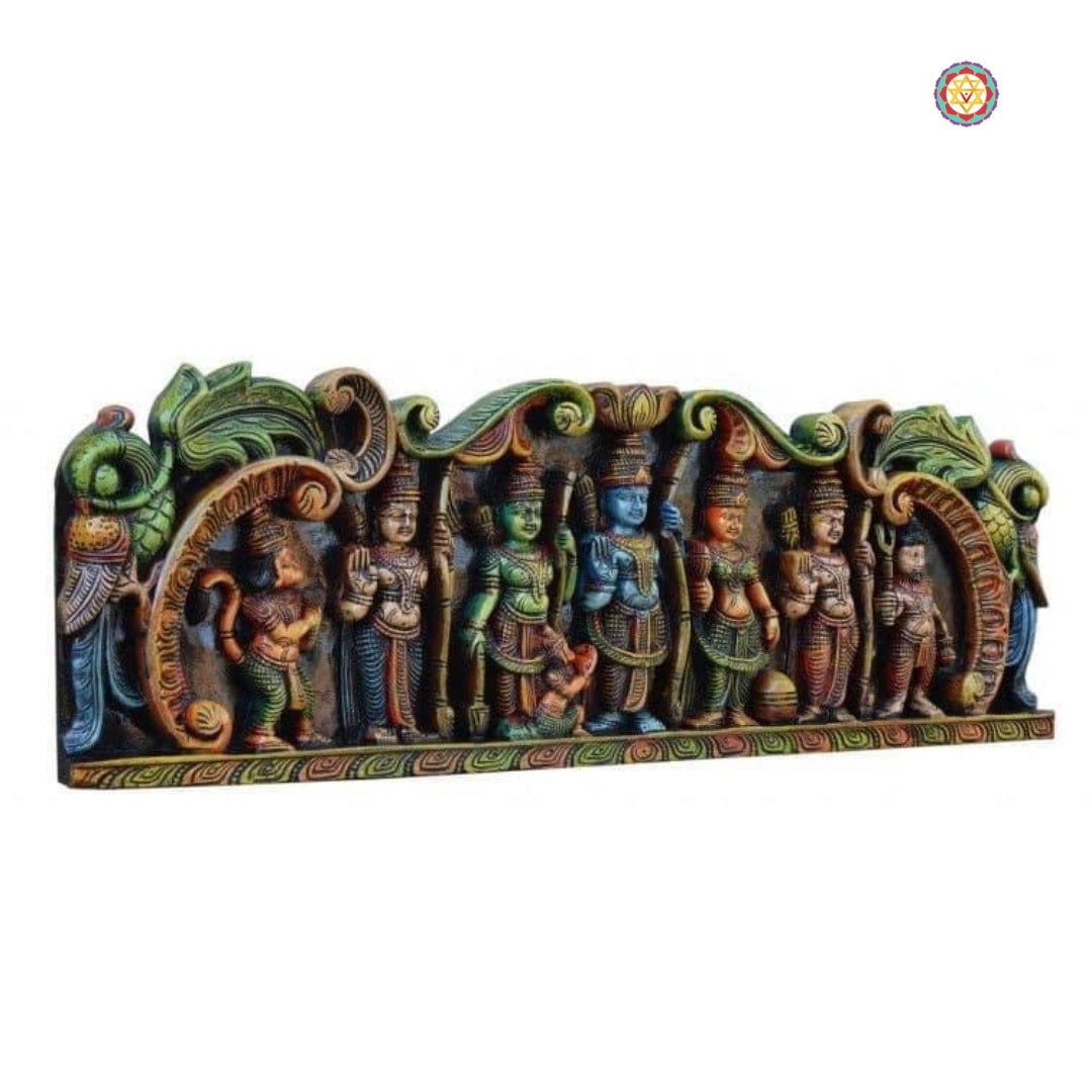 Lord Rama wooden panel — handcrafted Indian Ramayana story decor.