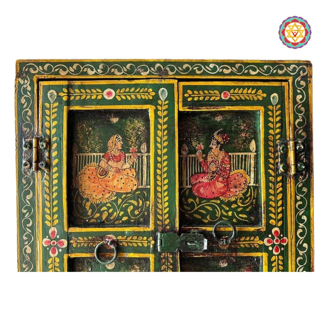 Close-up of decorative vintage wooden window with intricate carvings