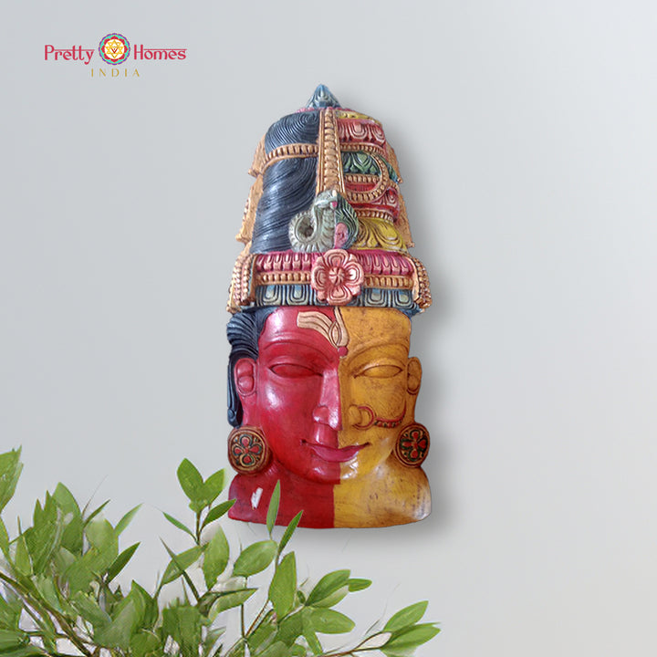 Ardhanarishwar wooden wall hanging mask in multicolour finish
