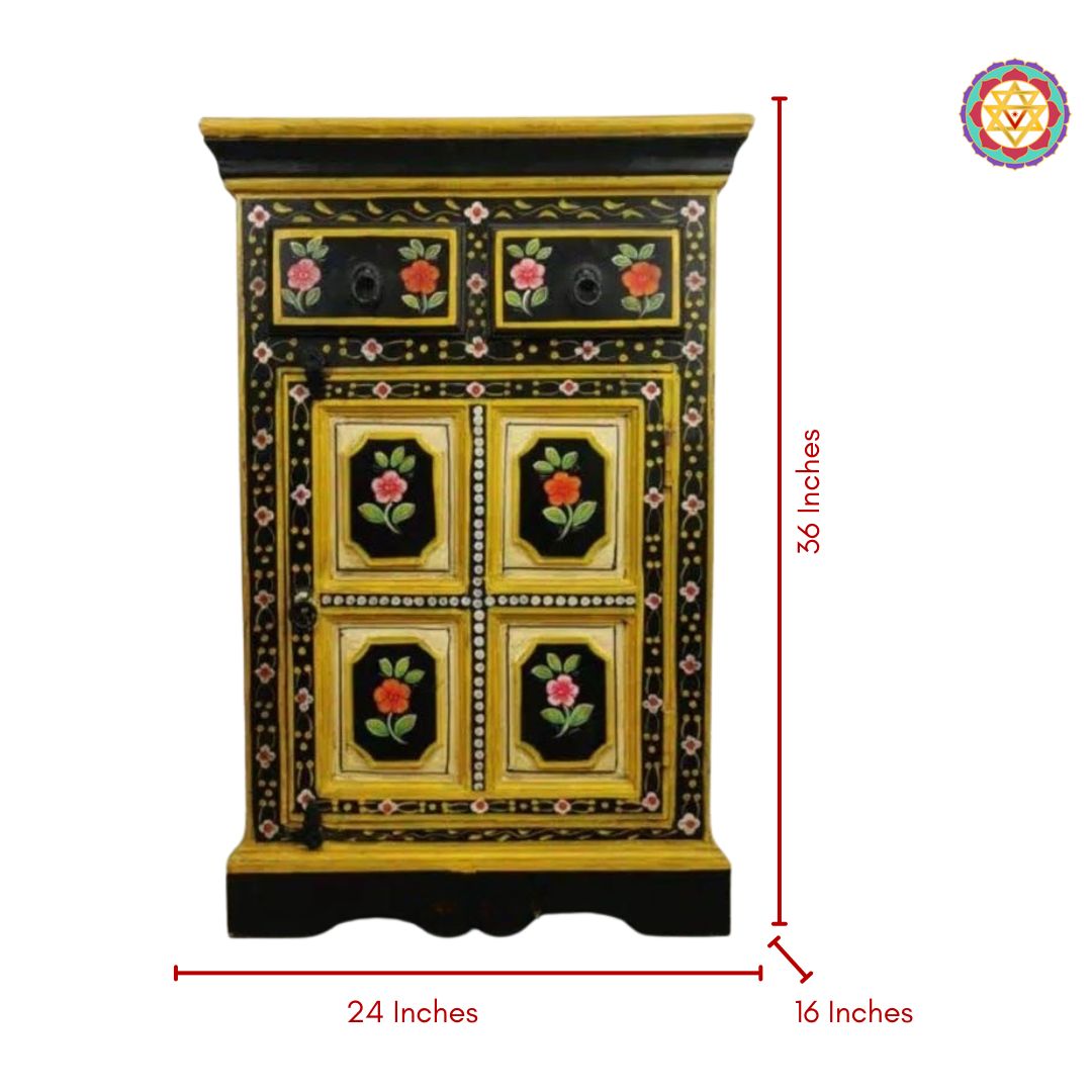 Wooden Handpainted Side Table – Bedside Unit / Side Cabinet with Aesthetic Art