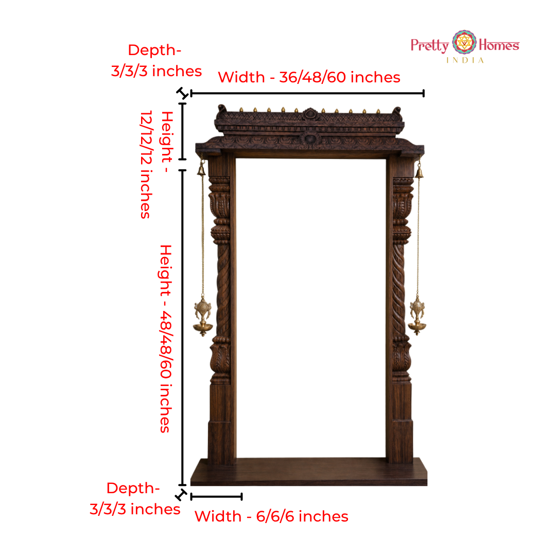 Wood-Carved Chettinad Gopuram with Lotus Half Pillars