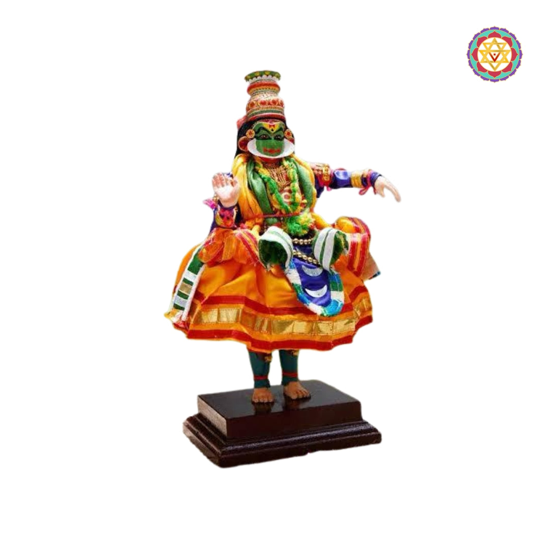 miniature kathakali figurine krishna character with peacock crown