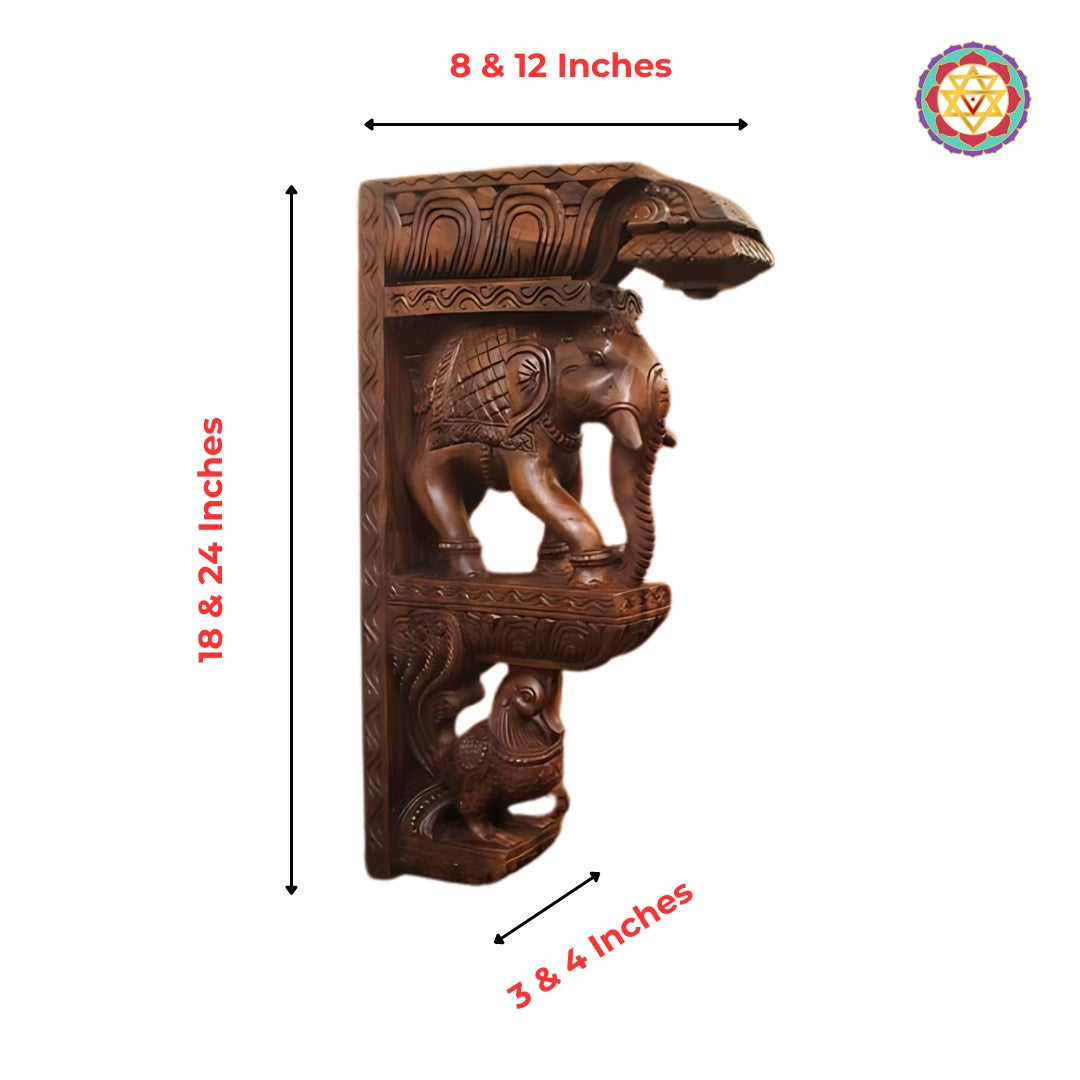 Hand-carved elephant corbel available in 8 & 12 in sizes with carved bird base.