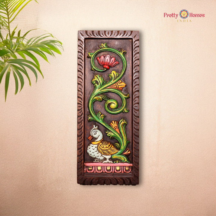 woodcarved vertical Annapakshi /annam with lotus and vines wall hanging /panel (each)