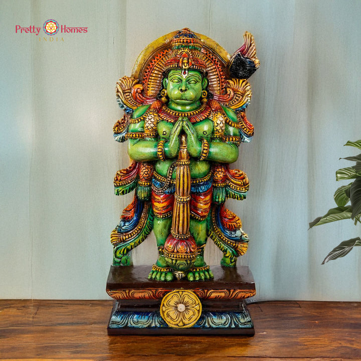 Woodcarved lord hanuman statue with joining hands