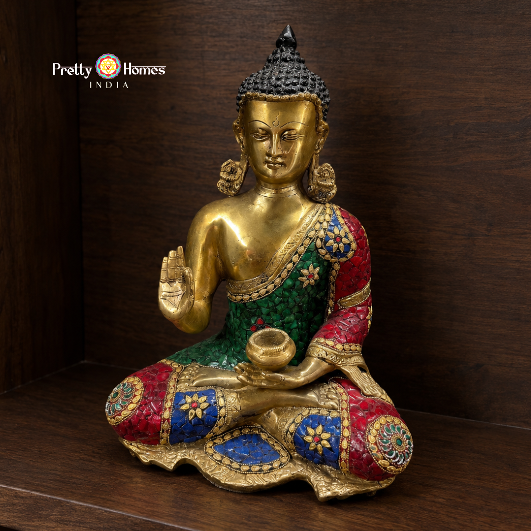 Multicoloured Stone-Studded Brass Statue