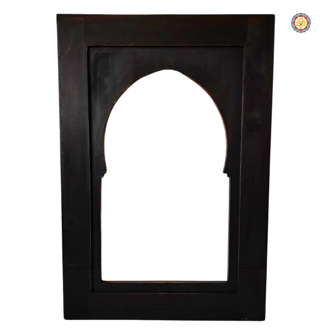 Plain dark frame with arched opening, no carvings
