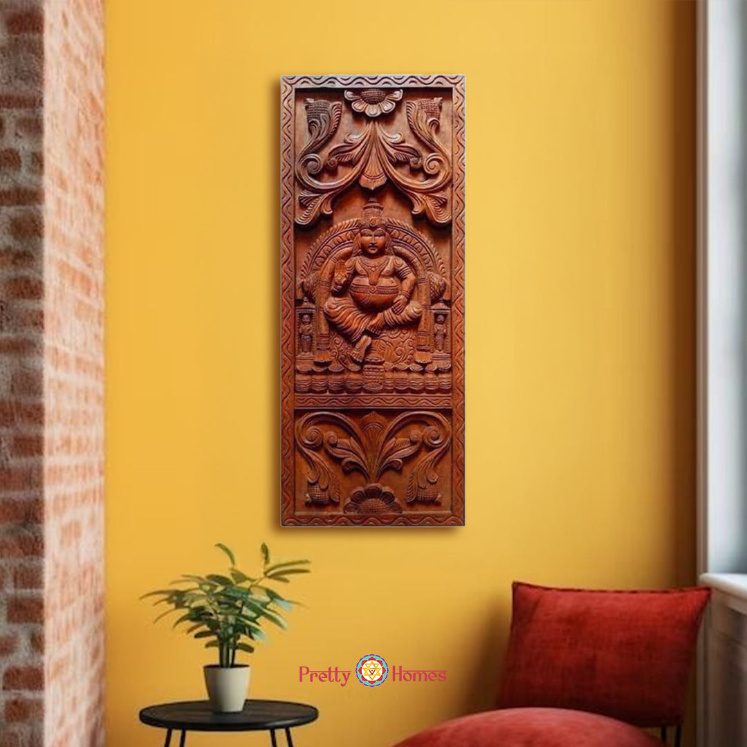 lord kubera wooden wall hanging sculpture hand-carved in vagai wood