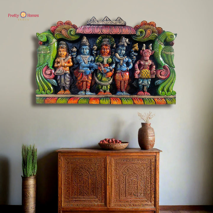 Horizontal Meenakshi Kalyanam – Handcarved Shiva Parvati Wedding Panel