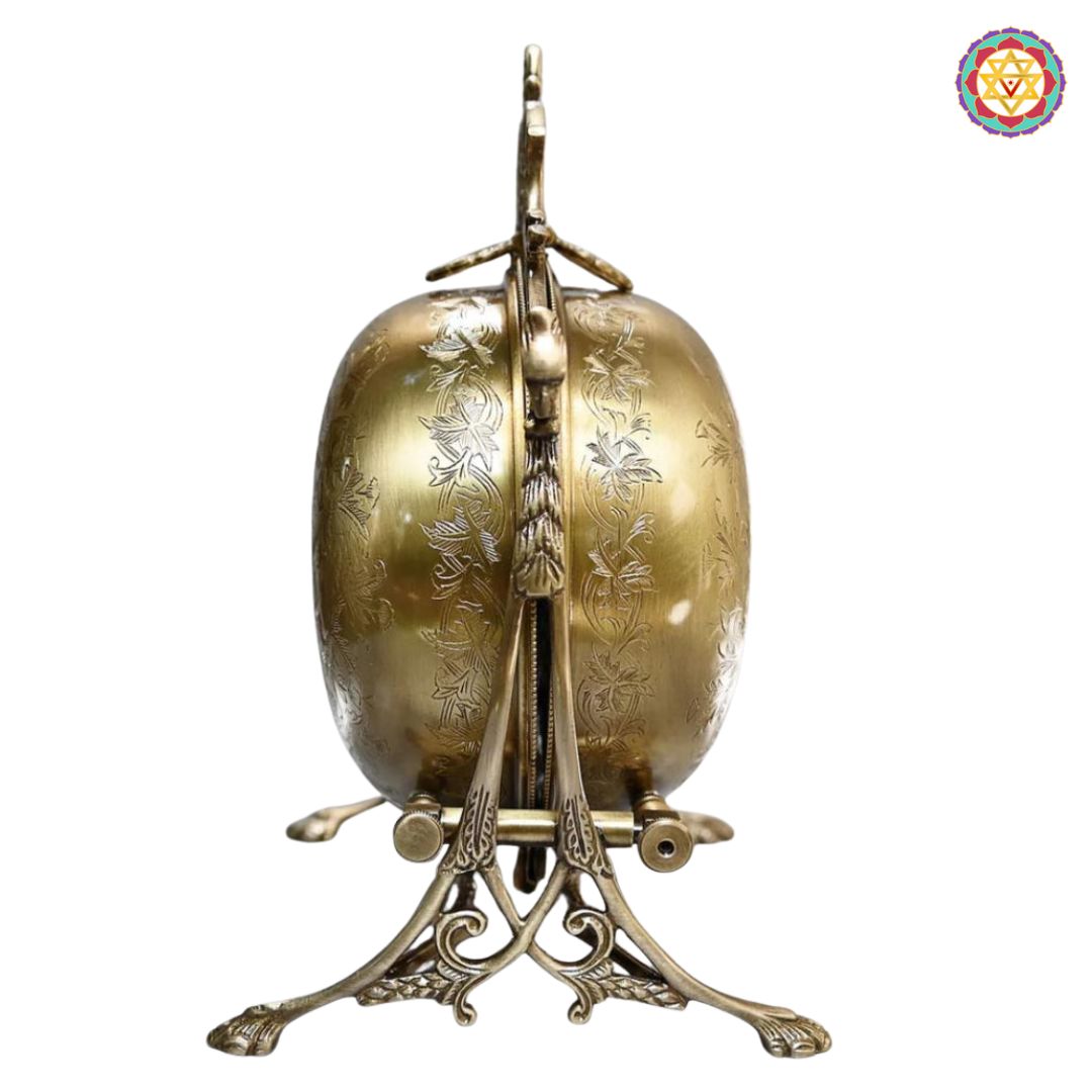 brass gift box close up showing embossed details and foldable design