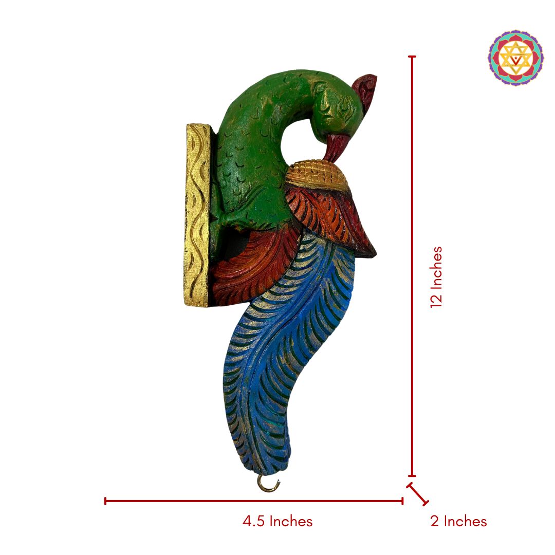 detailed beak and feather carving on wooden parrot corbel