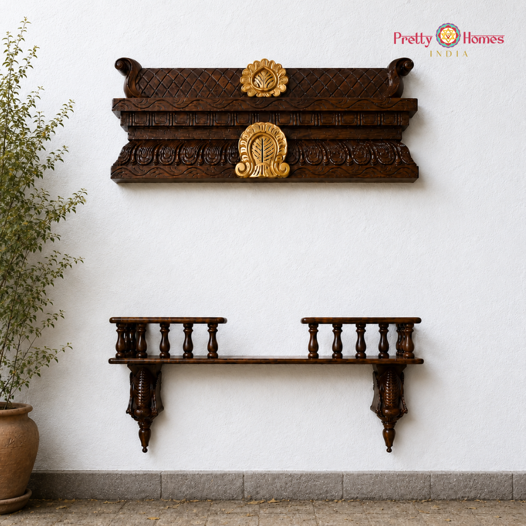Wood-Carved Gopuram & Bodhil Ledge Set