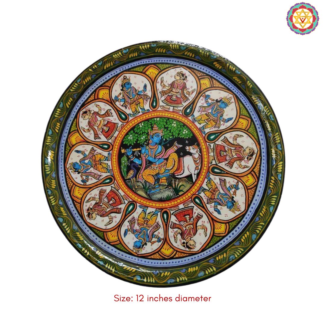 krishna raas gopikas plate angled view traditional painting